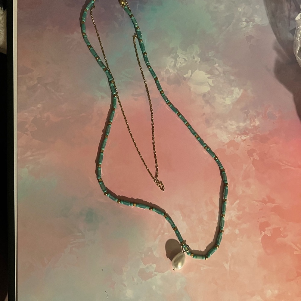 Plunder Turquoise Bead Necklace with Pearl Pendant